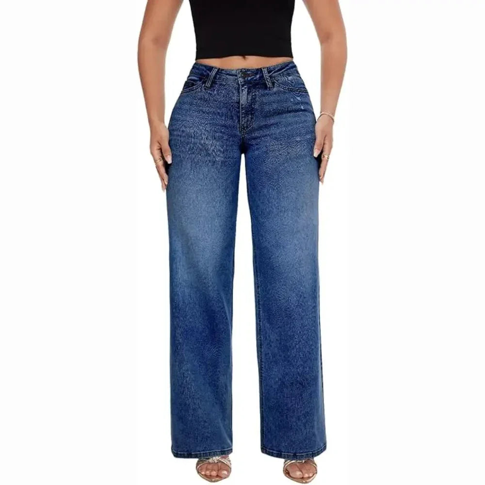 Women's hip-lifting stretch wide-leg jeans