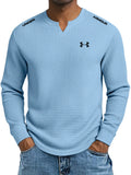 Men's cotton waffle casual V-neck T-shirt