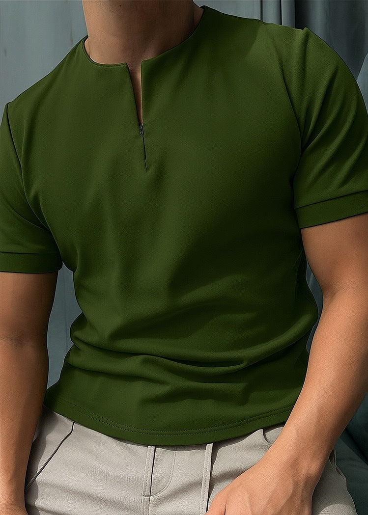 Men's Half-Zip Henley T-Shirt - Slim Fit Short Sleeve Casual Top
