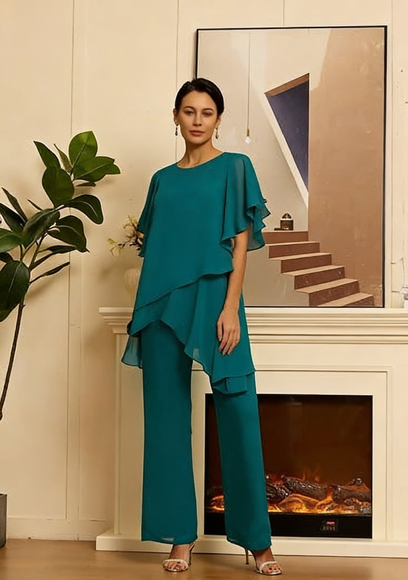 Irregular Top & Wide Leg Pants Set