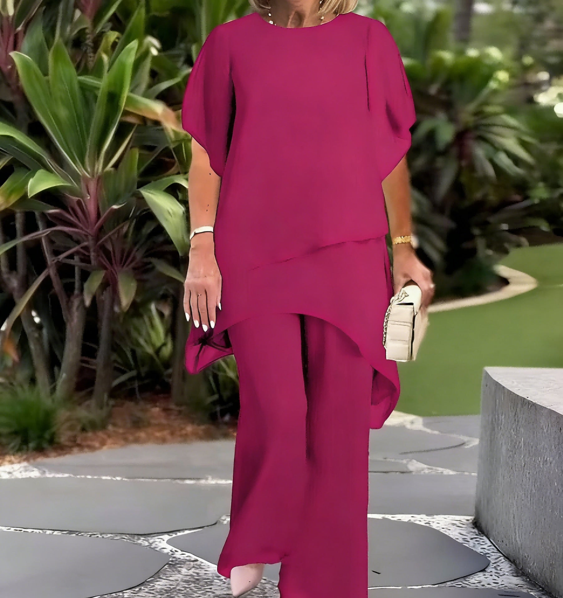 Irregular Top & Wide Leg Pants Set