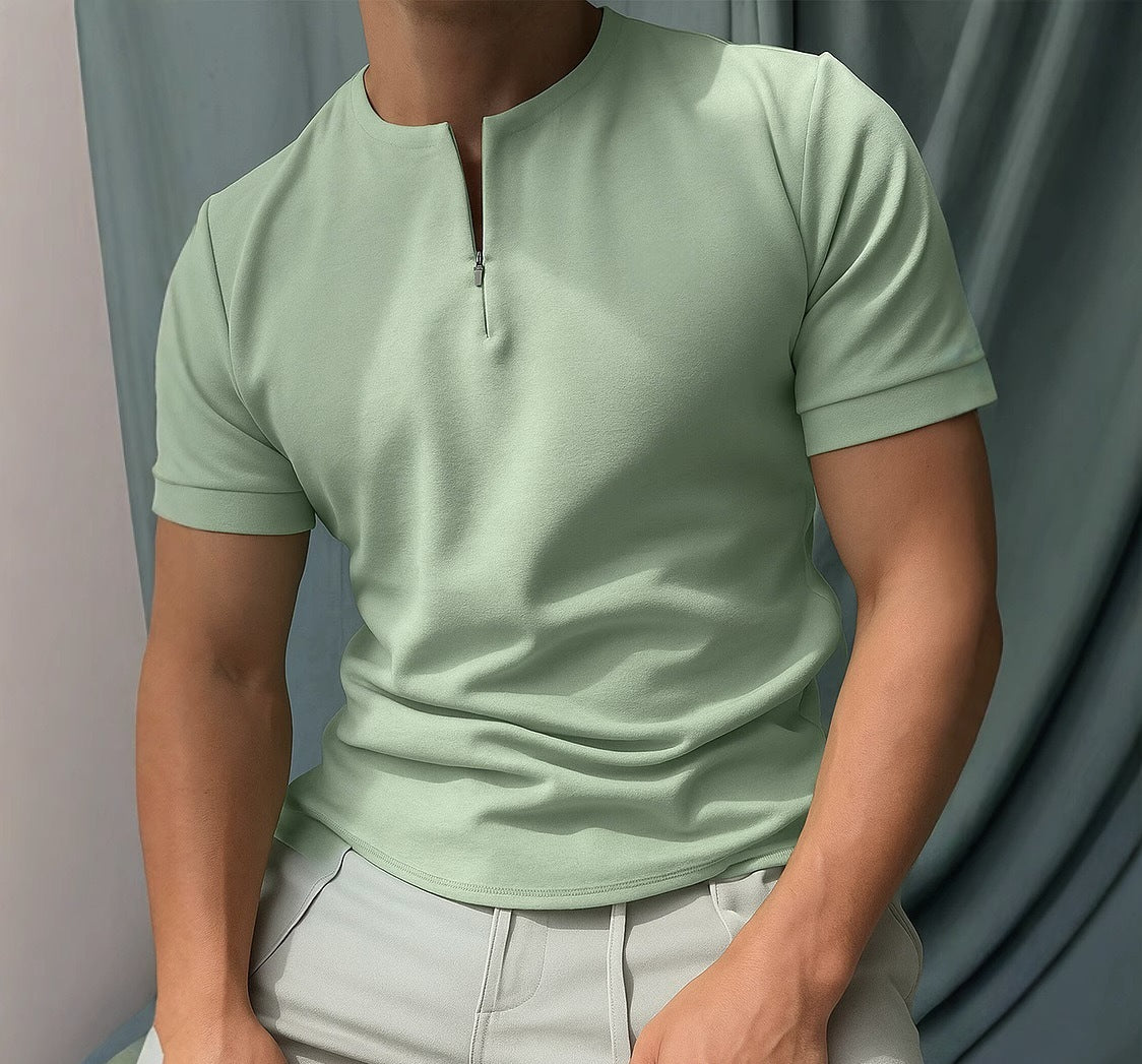 Men's Half-Zip Henley T-Shirt - Slim Fit Short Sleeve Casual Top