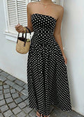 Polka dot strapless high-neck sleeveless long dress