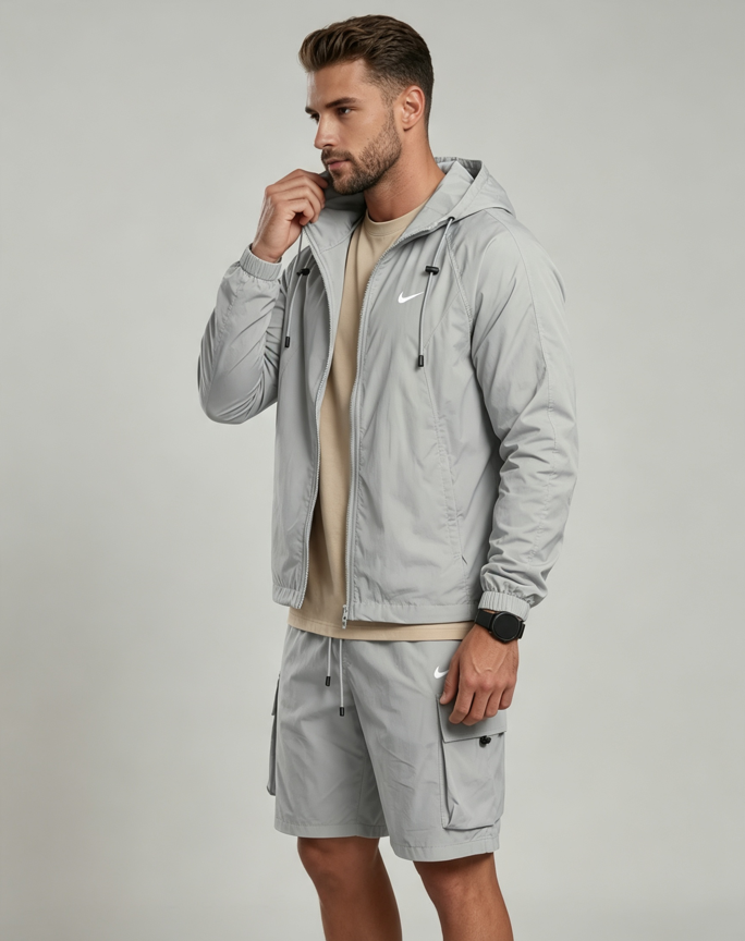 Light Shell Hooded Jacket & Cargo Shorts Co-Ord