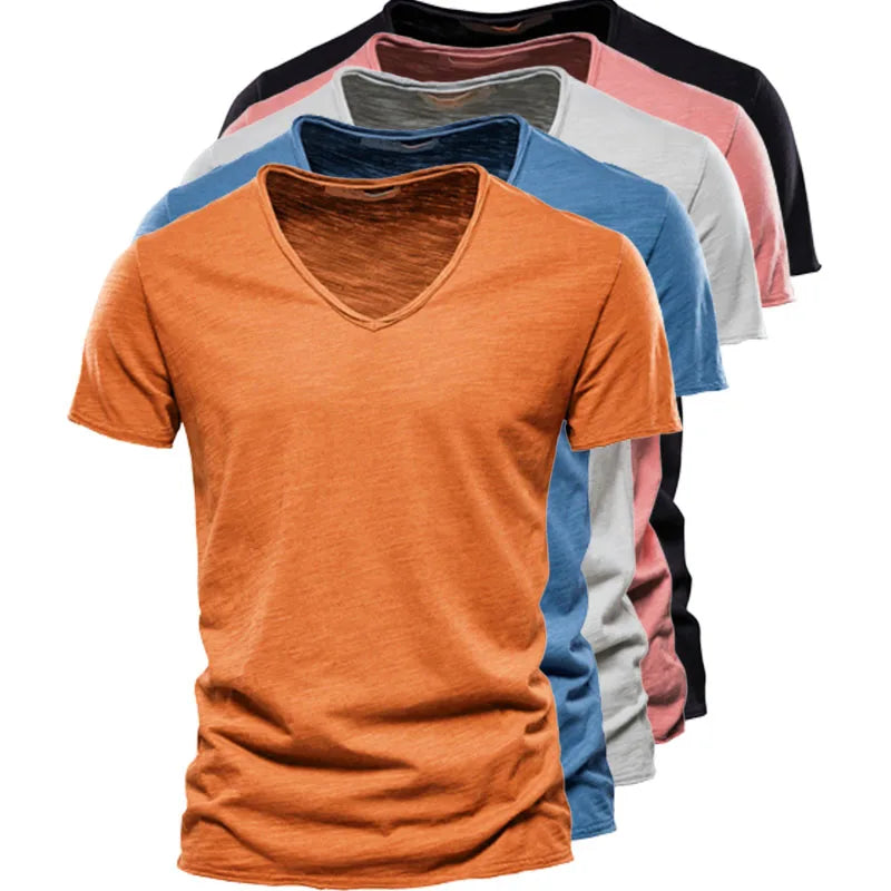 Summer New Style Solid Color V-Neck Short-Sleeve T-Shirts - Hot Selling