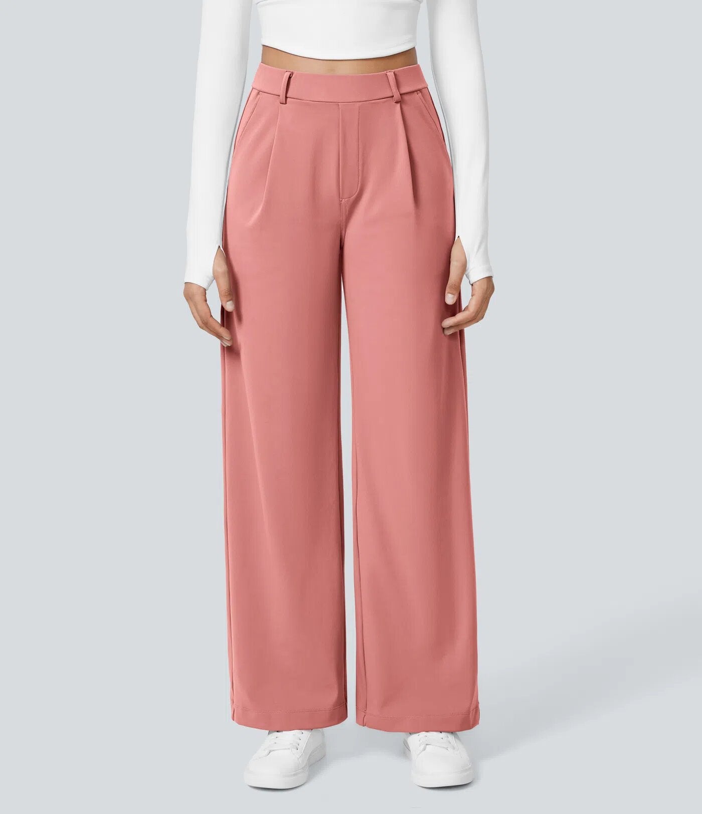 Women's High-Waisted Pleated Wide Leg Trousers - Tailored Workwear Pants