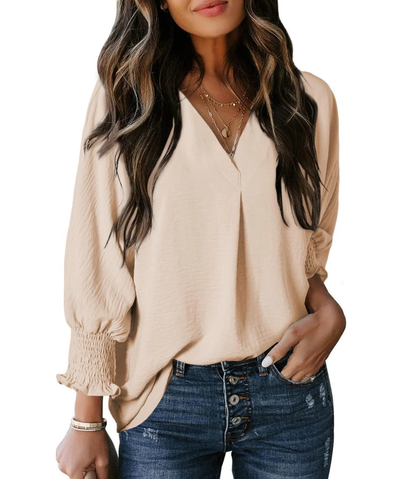 V-neck casual long-sleeved loose shirt