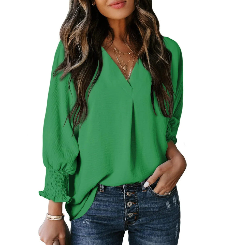 V-neck casual long-sleeved loose shirt