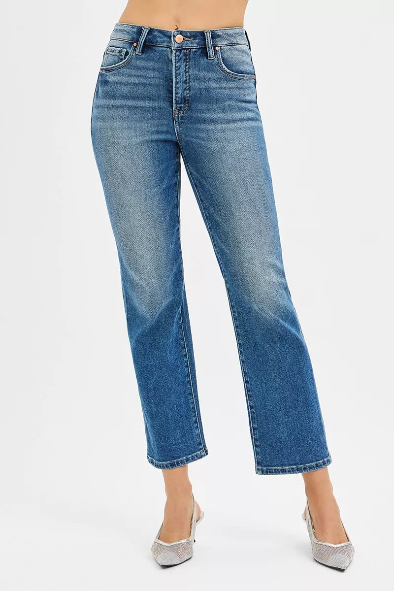 High-Rise Tummy-Control Straight Jeans