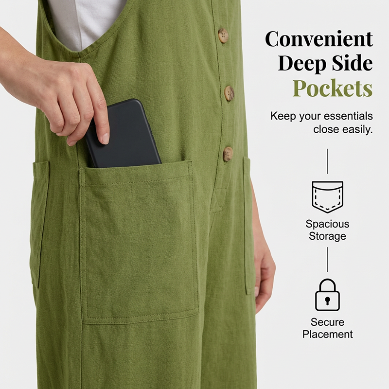 🌿 Women's Casual Button-Front Overalls
