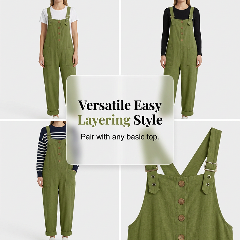 🌿 Women's Casual Button-Front Overalls